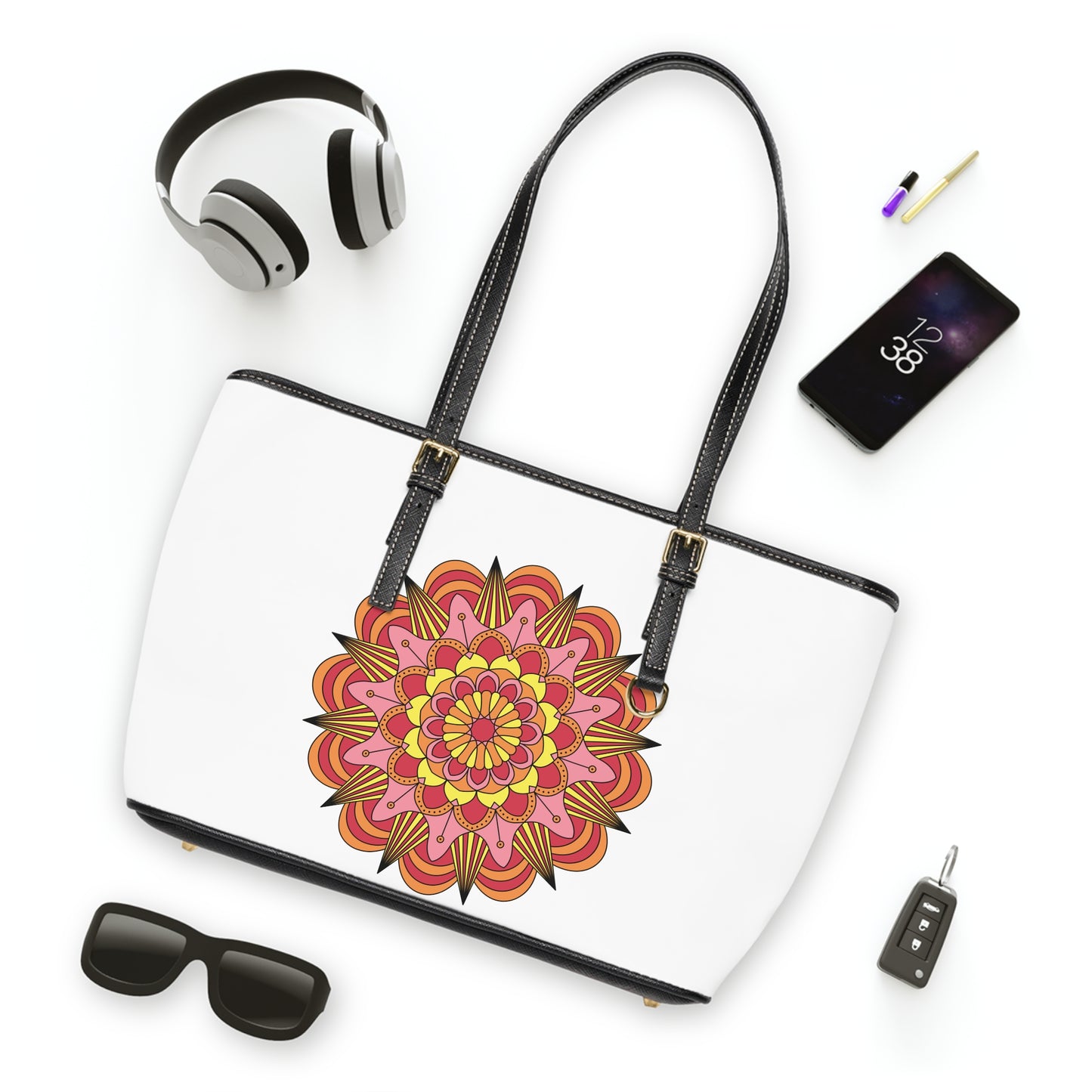 Geometric Mandala Leather Shoulder Bag