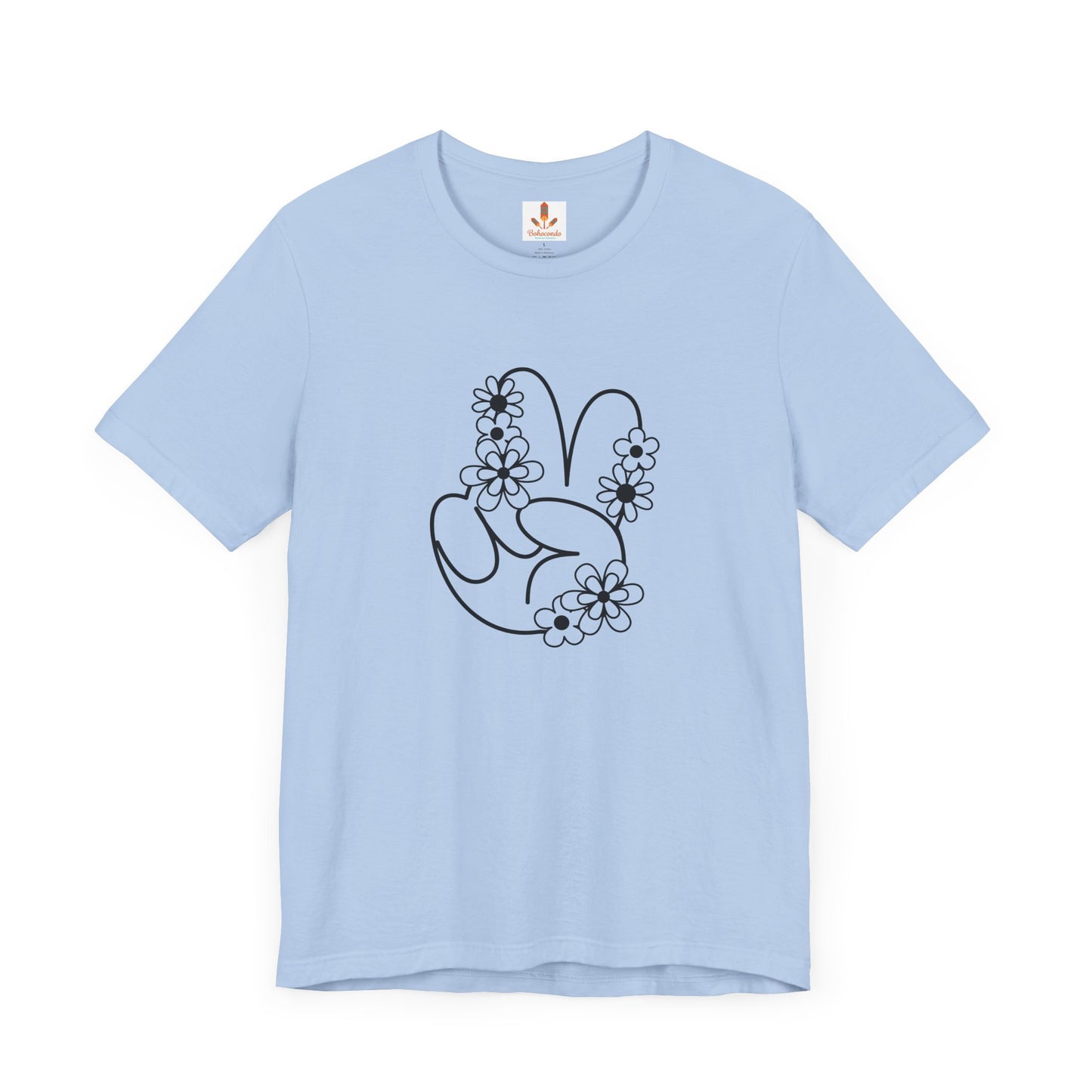 Black Peace Hand Sign with Flowers T-shirt