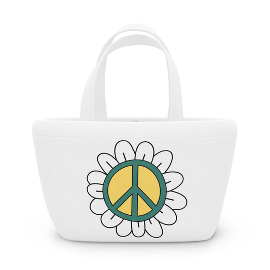 Peace Sign in White Flower Bag