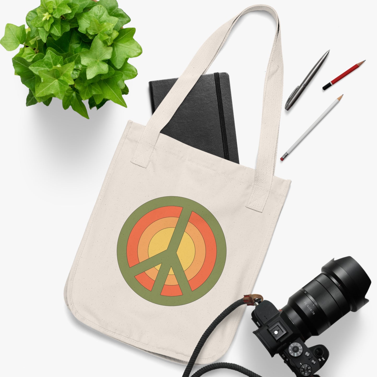 Retro Peace Sign Design Organic Canvas Tote Bag