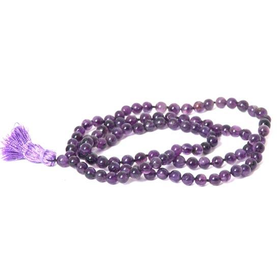 Natural Amethyst Mala – 108 Bead Japa Mala Tassel Necklace