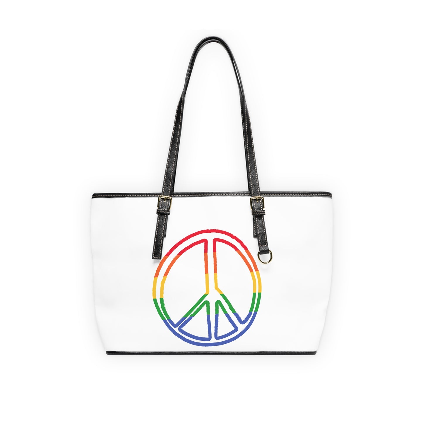 Drawing of Rainbow Peace Sign Leather Shoulder Bag