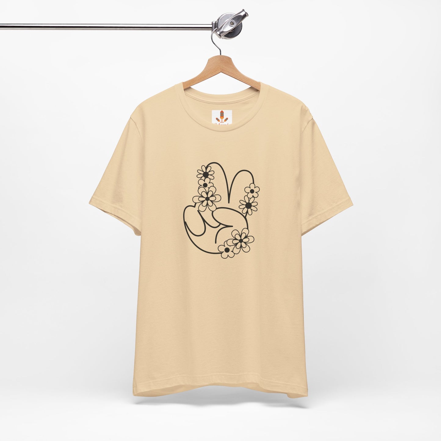 Black Peace Hand Sign with Flowers T-shirt