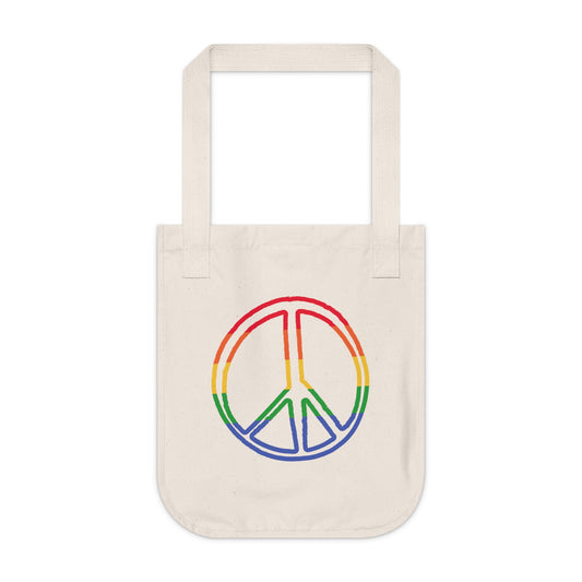 Drawing of Rainbow Peace Sign Organic Canvas Tote Bag