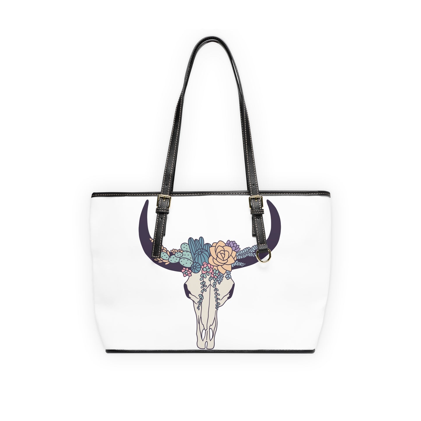 Buffalo Skull with Flowers Leather Shoulder Bag