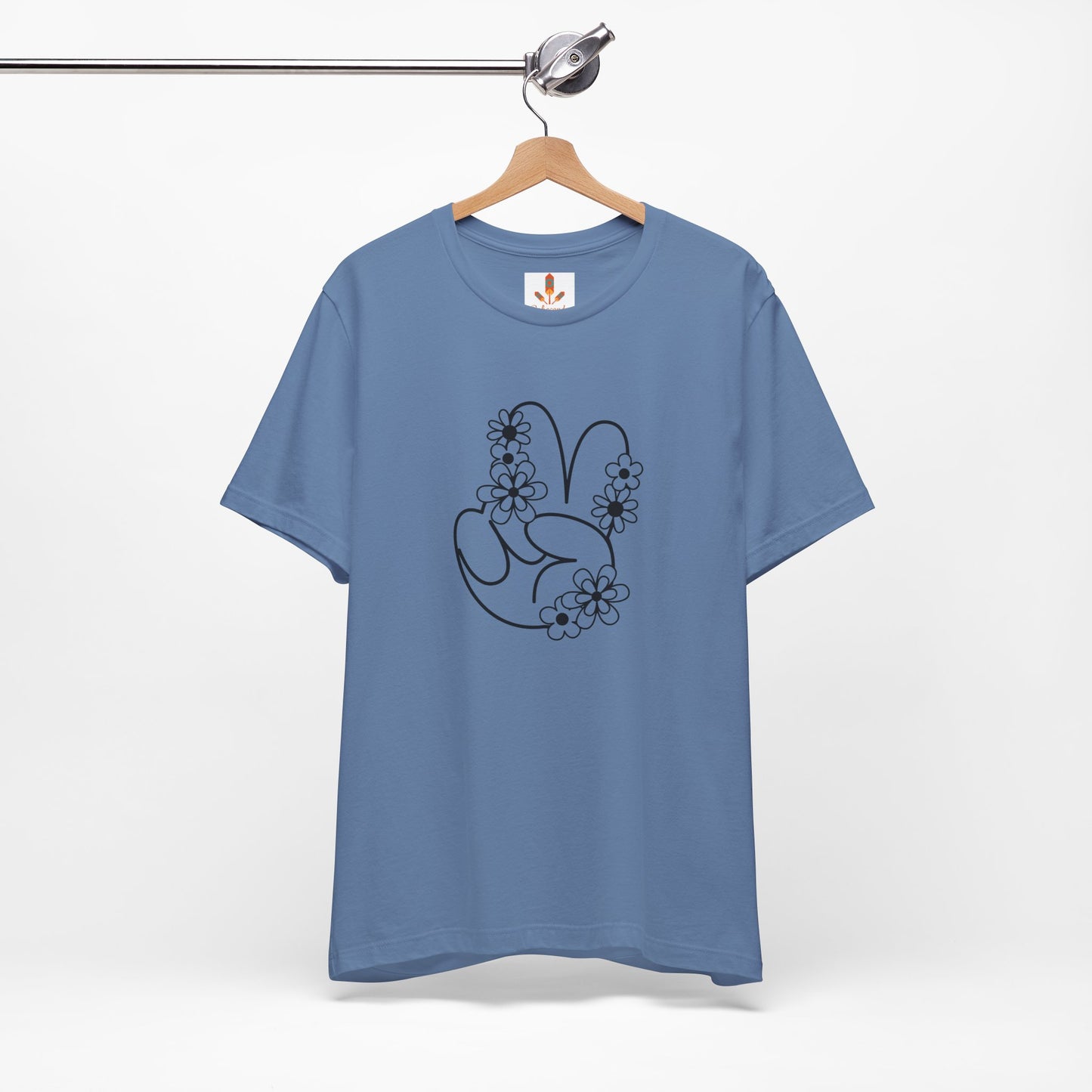 Black Peace Hand Sign with Flowers T-shirt