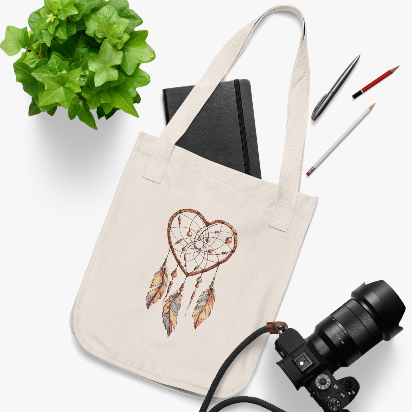 Heart Dream Catcher Organic Canvas Tote Bag