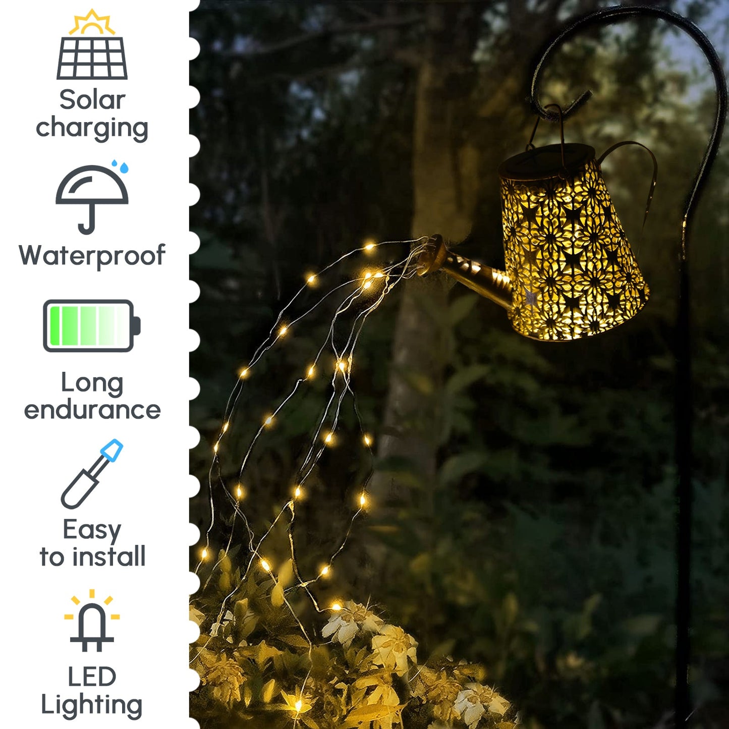 Solar Hanging Watering Can Lantern Light