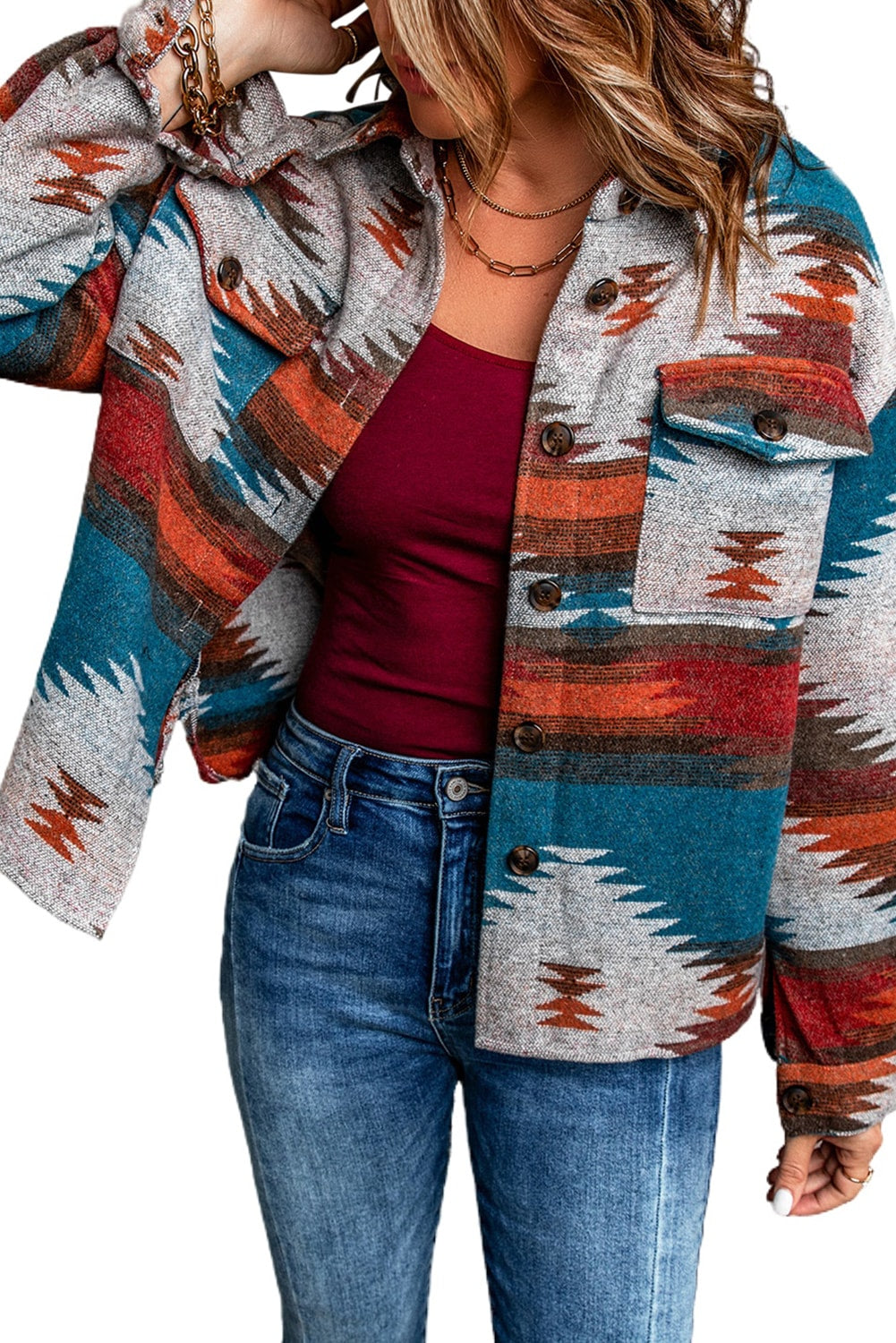 Multicolor Aztec Print Boho Jacket