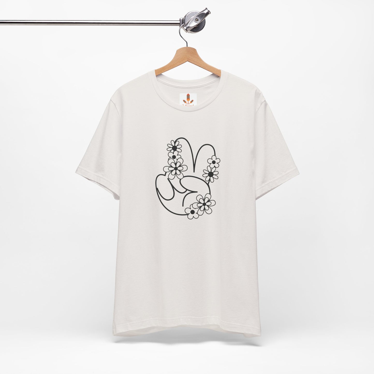 Black Peace Hand Sign with Flowers T-shirt