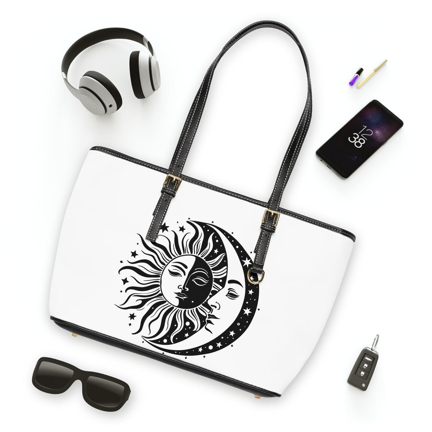 Moon and Sun Art Leather Shoulder Bag