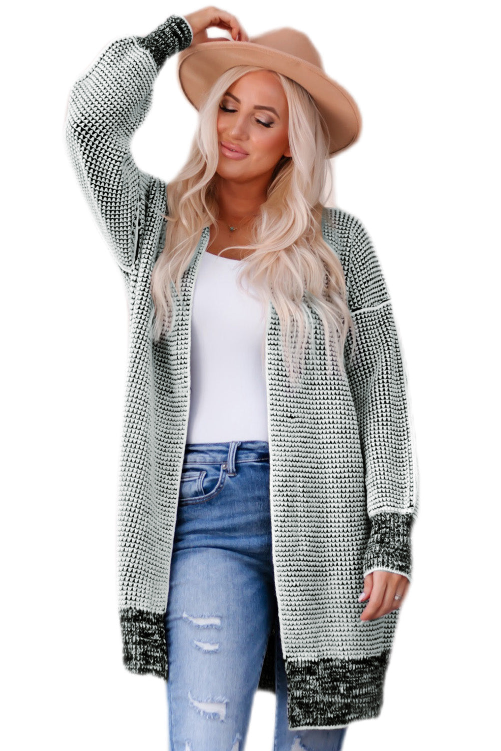 Gray Plaid Knitted Boho Cardigan