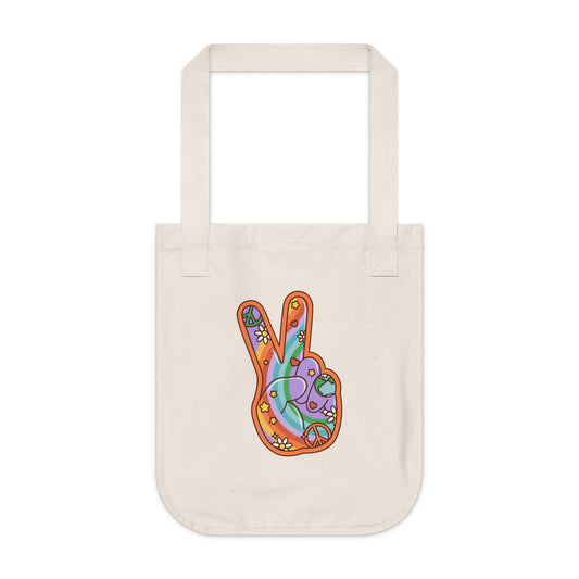 Hippie Peace Hand Sign Organic Canvas Tote Bag