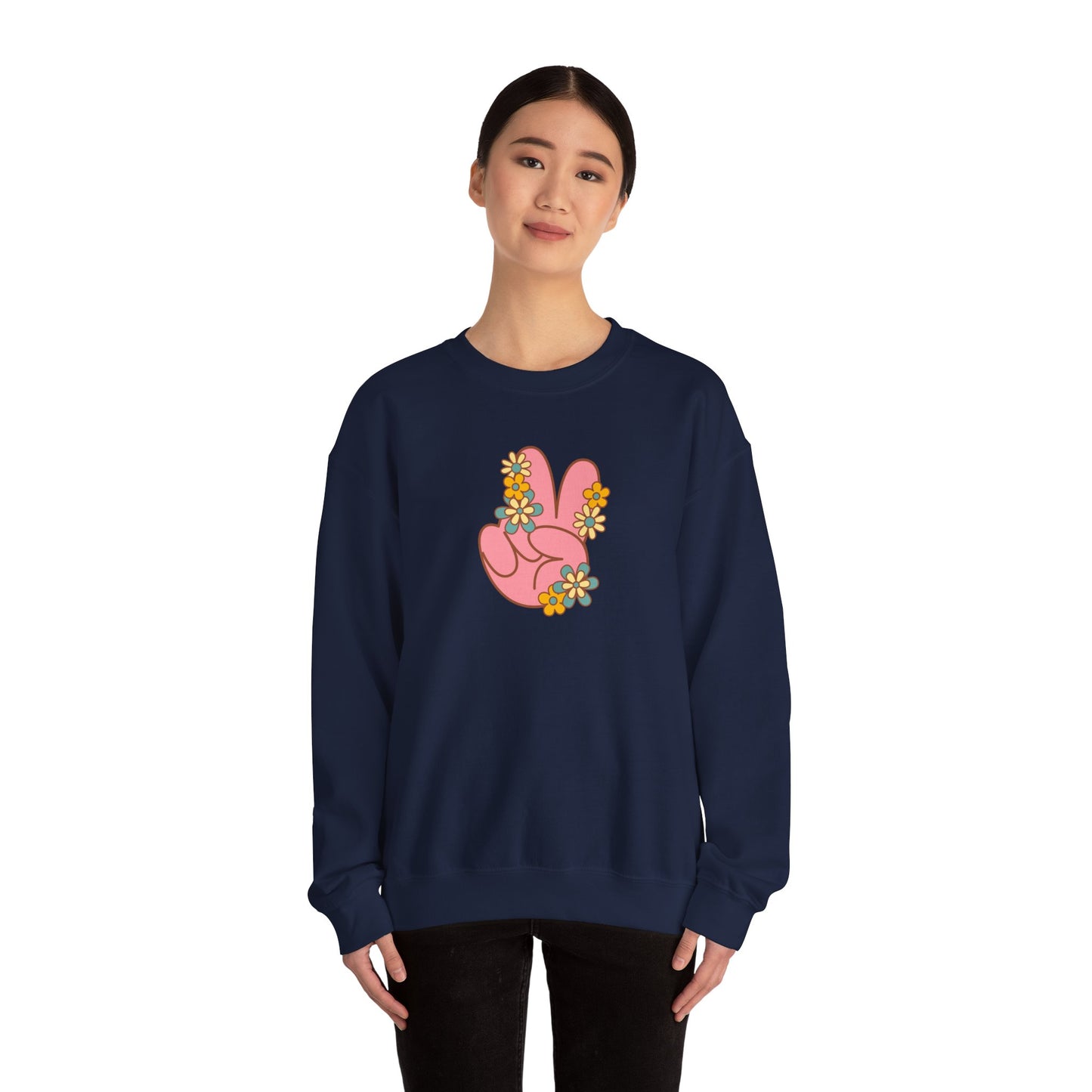 Peace Hand Sign with Flowers Sweatshirt