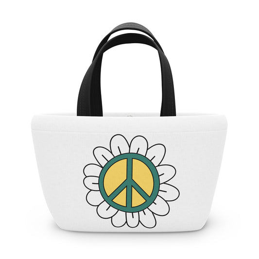 Peace Sign in White Flower Bag