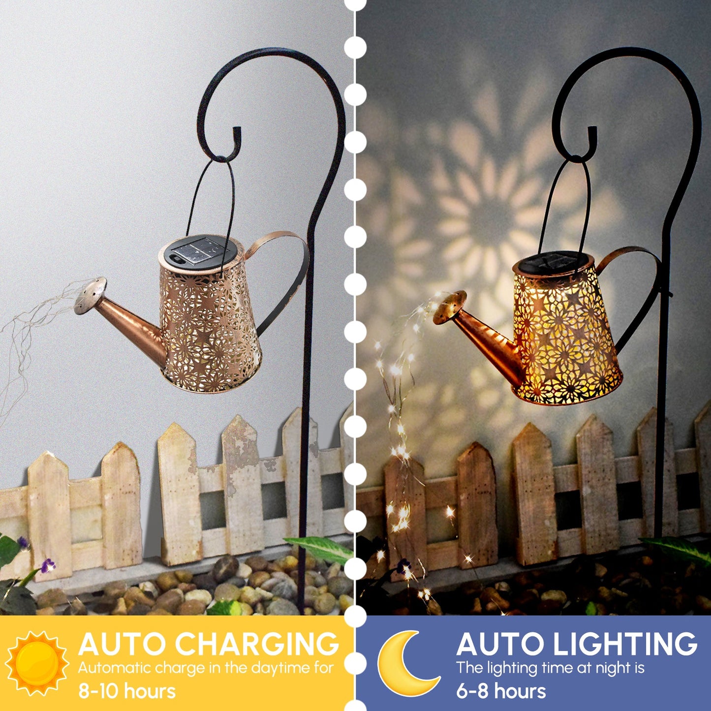 Solar Hanging Watering Can Lantern Light