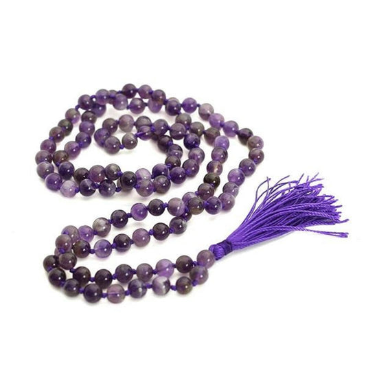 Natural Amethyst Mala – 108 Bead Japa Mala Tassel Necklace