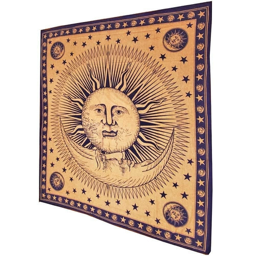 Divine Sun & Celestial Crescent Moon Tapestry