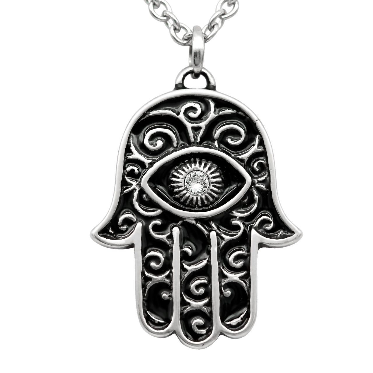 Crystal-Eyed Hamsa Necklace