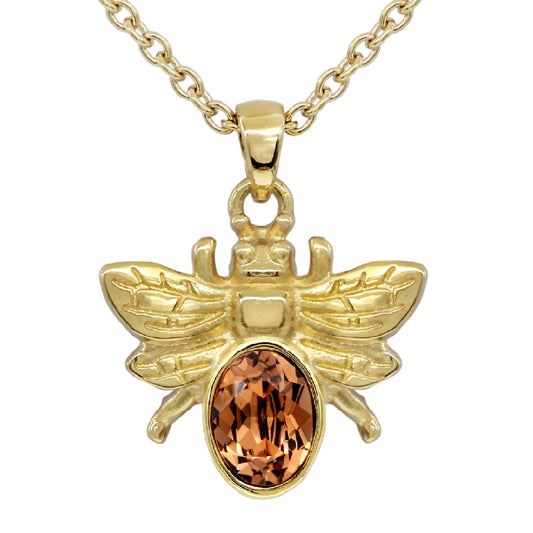 Golden Bee Necklace with Light Smoked Topaz Swarovski Crystal