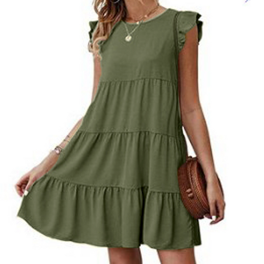 Womens Flowy Boho Dress with Cap Sleeves