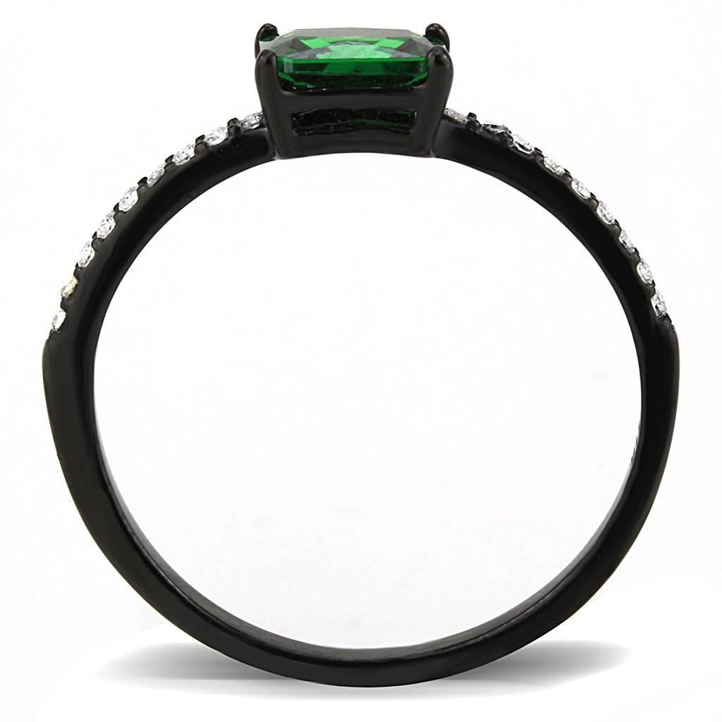 IP Black Stainless Steel Emerald Ring