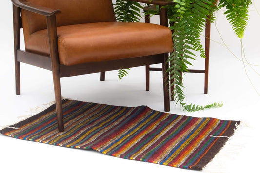 Handmade Wool Rug with Colorful Stripes – Bohemian & Artisan Craft