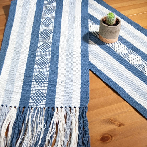 Jalieza Geometric Woven Table Runner – Diamond Design in Blue