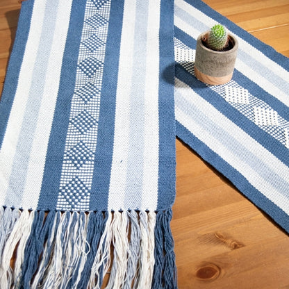 Jalieza Geometric Woven Table Runner – Diamond Design in Blue