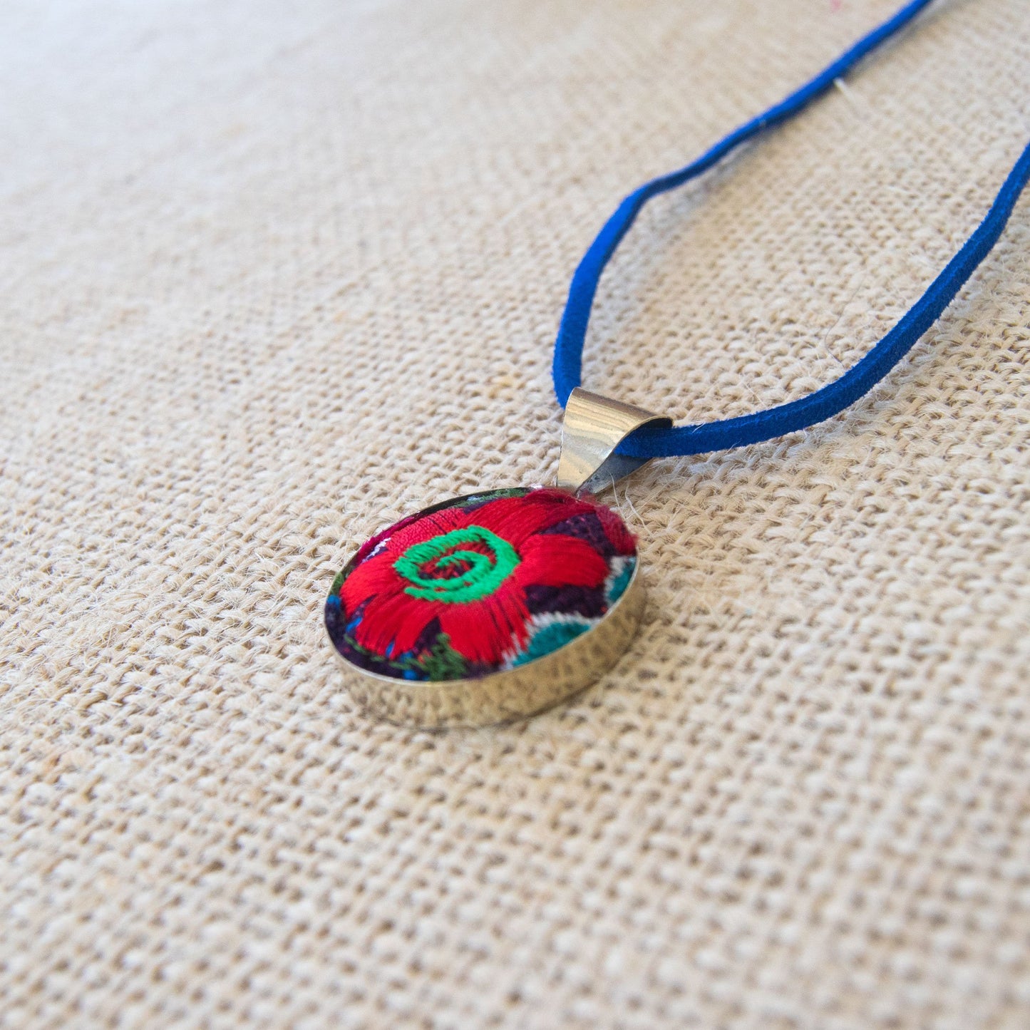 Embroidered Flower Boho Necklace