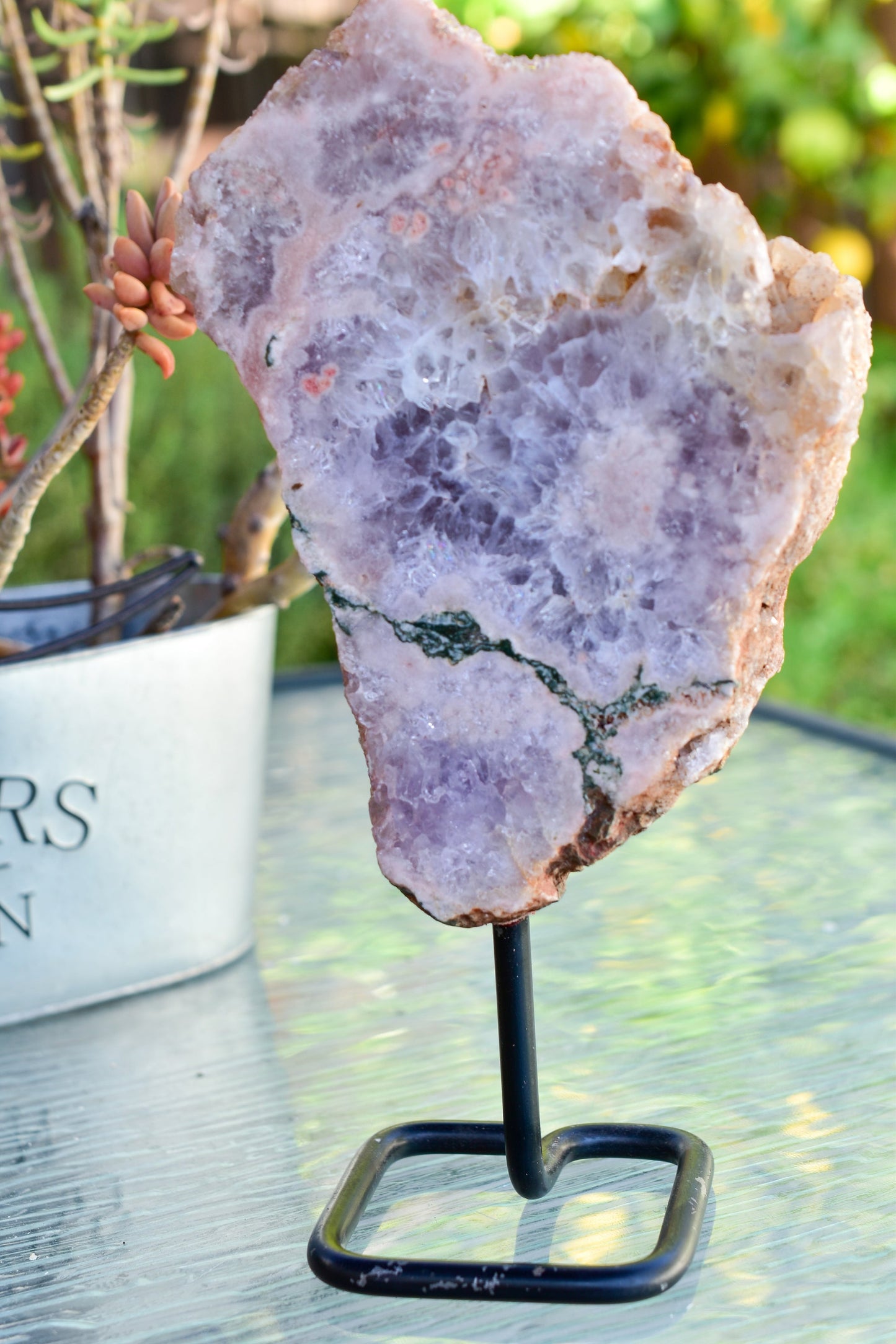 Pink Amethyst on Metal Base