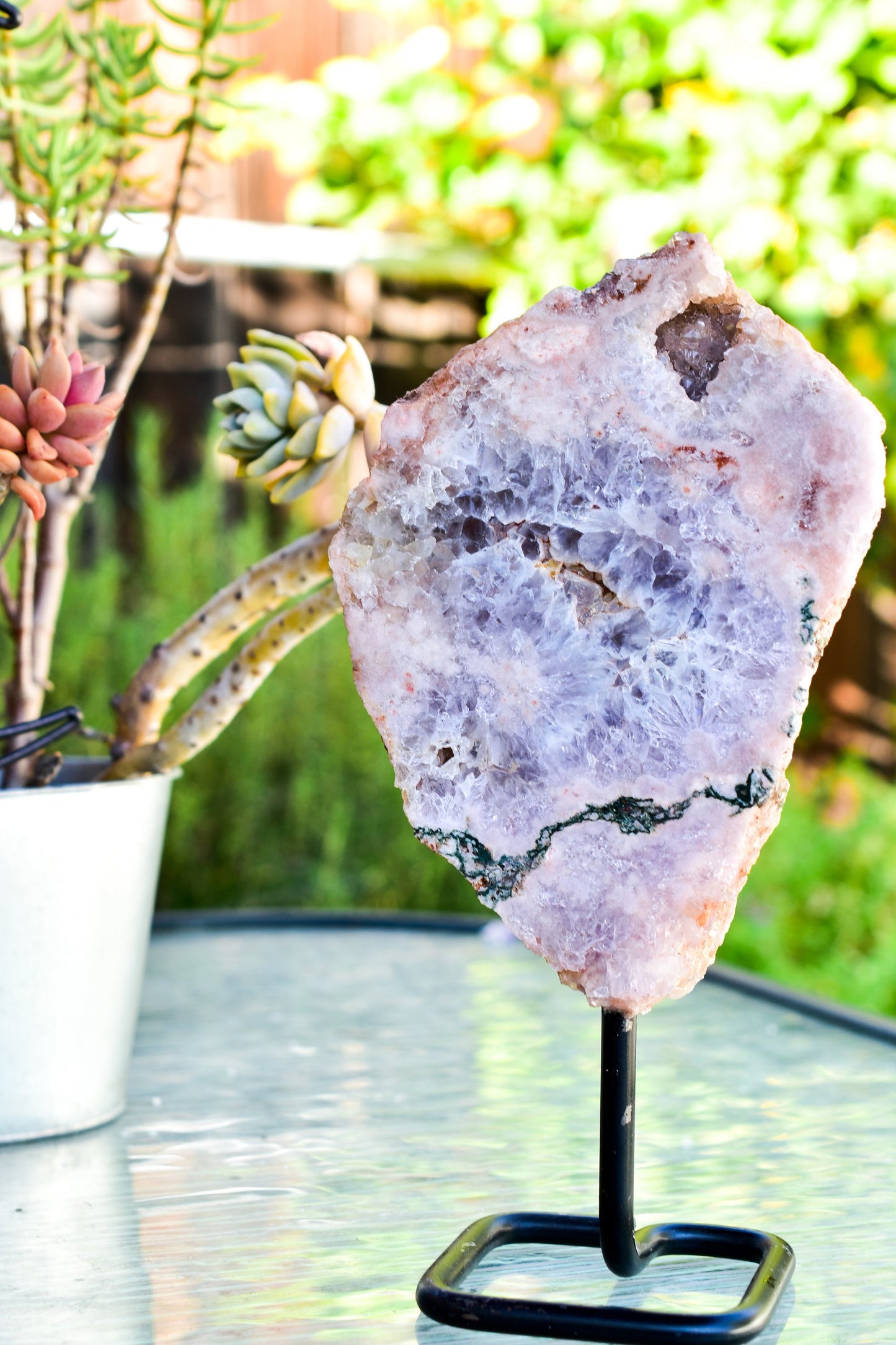 Pink Amethyst on Metal Base