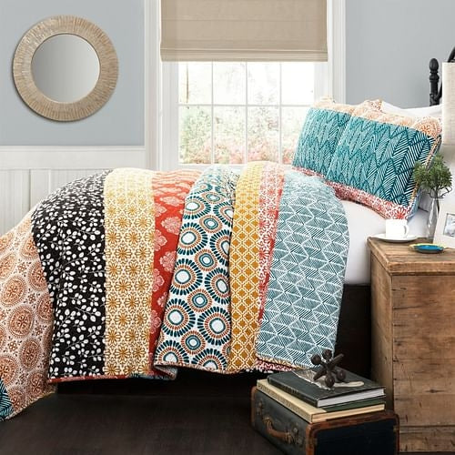 Bohemian Stripe 3-Piece Reversible Quilt Set