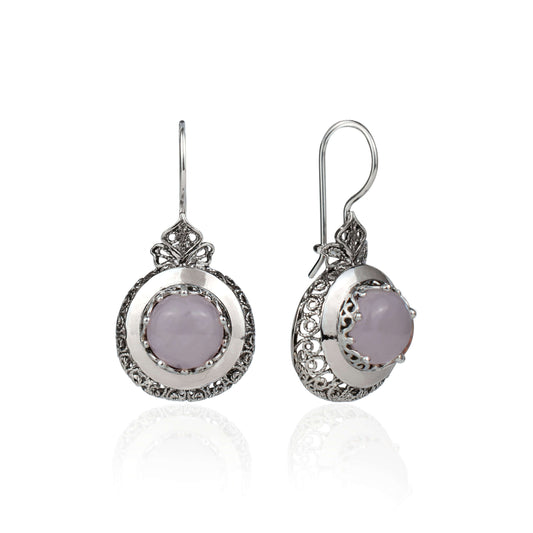 Filigree Art Rose Quartz Drop Earrings