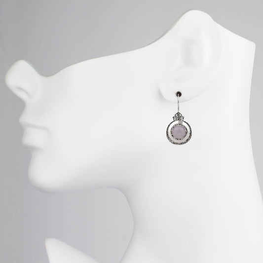 Filigree Art Rose Quartz Drop Earrings