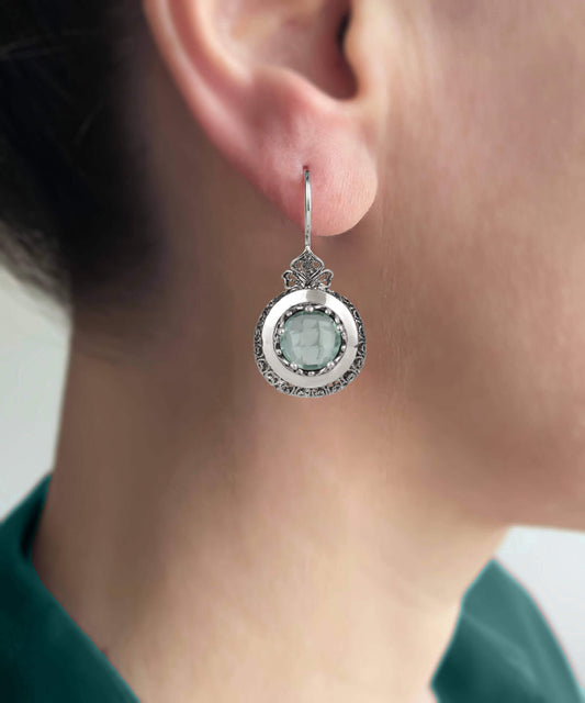 Filigree Art Aquamarine Drop Earrings