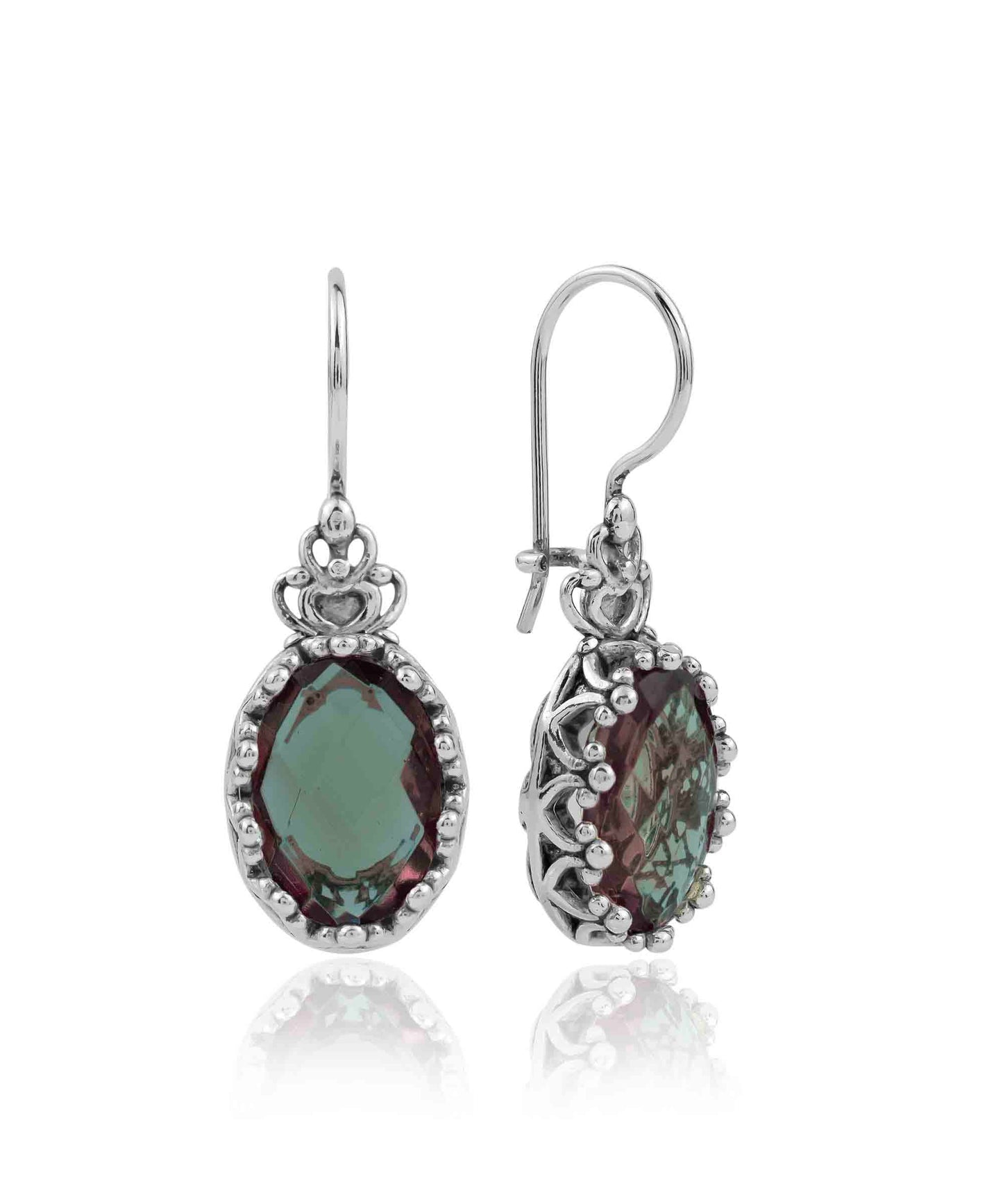 Filigree Art Alexandrite Oval Drop Earrings