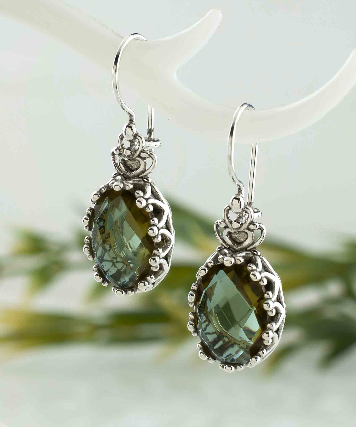 Filigree Art Alexandrite Oval Drop Earrings