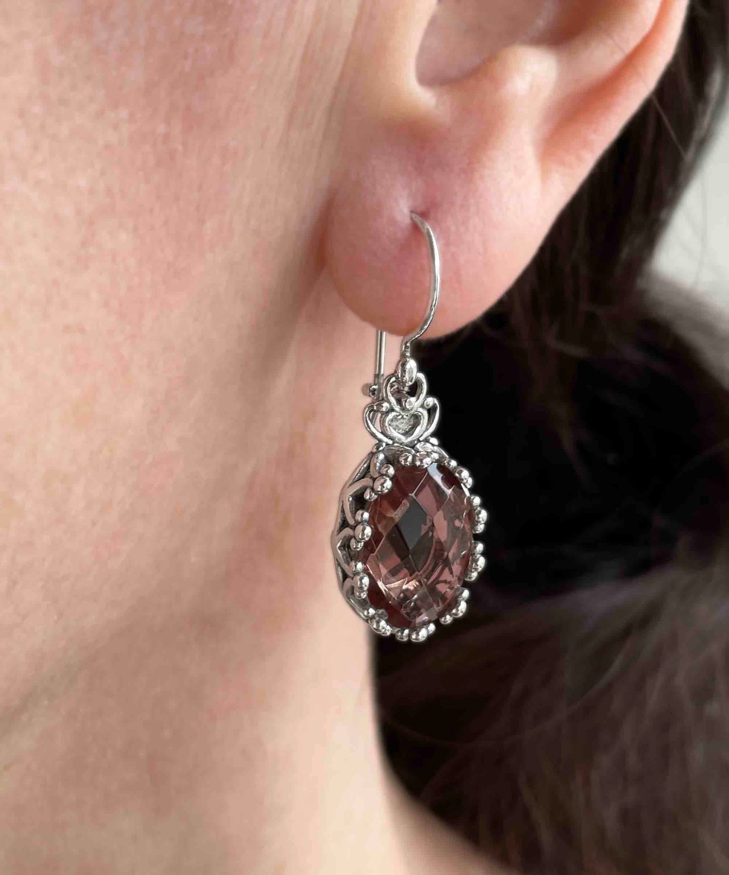 Filigree Art Alexandrite Oval Drop Earrings