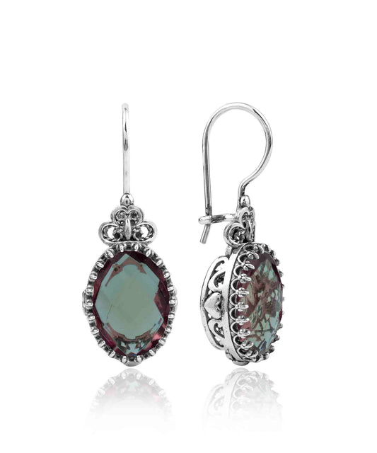 Heart Detailed Oval Drop Alexandrite Earrings