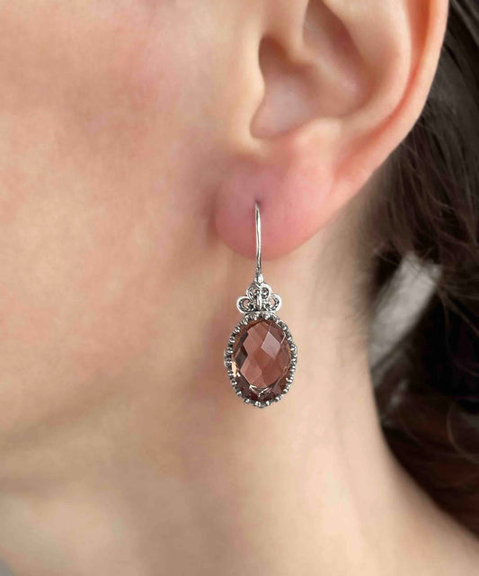Heart Detailed Oval Drop Alexandrite Earrings