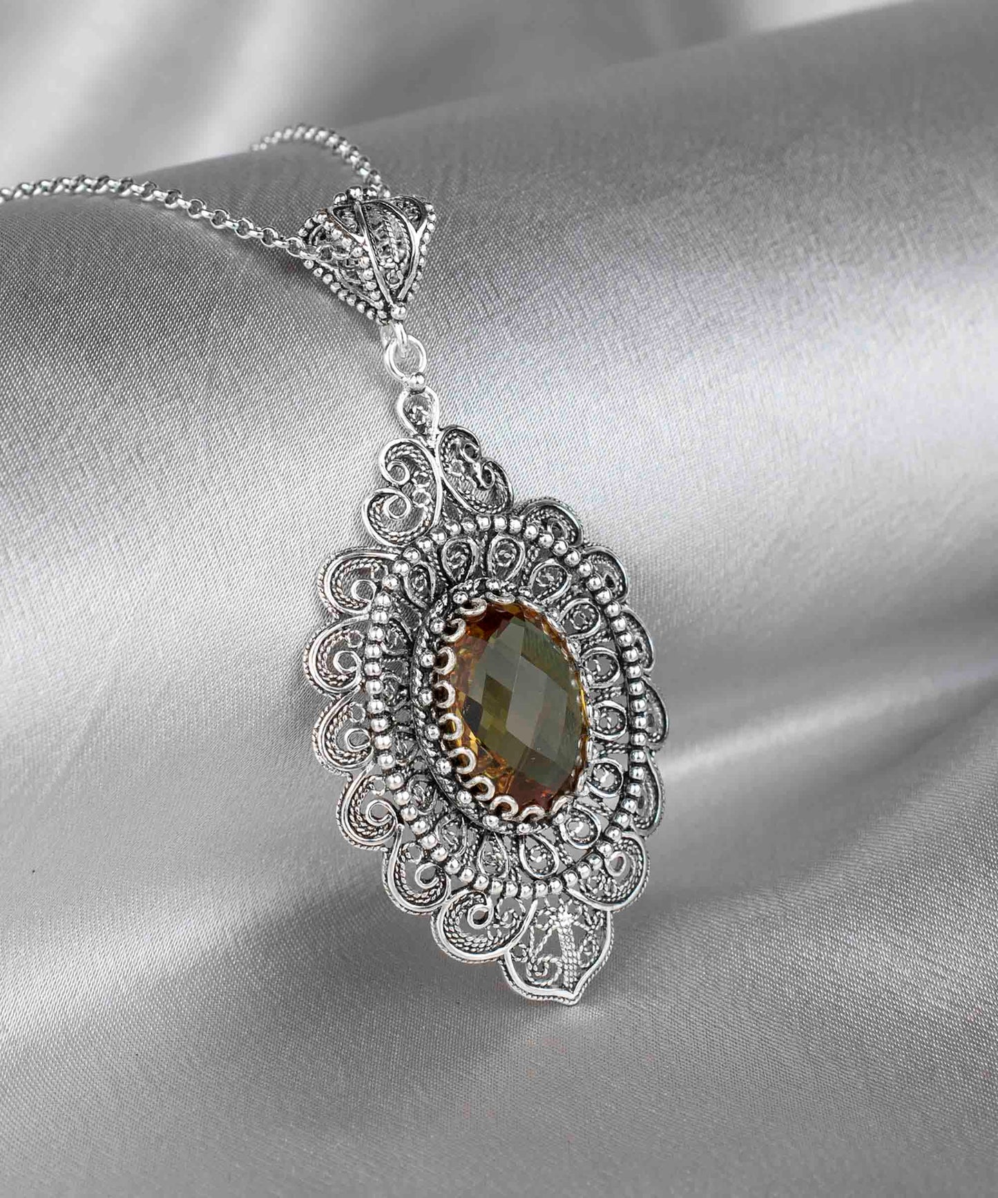 Filigree Art Alexandrite Floral Pendant Necklace