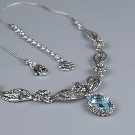 Blue Topaz Gemstone Princess Necklace