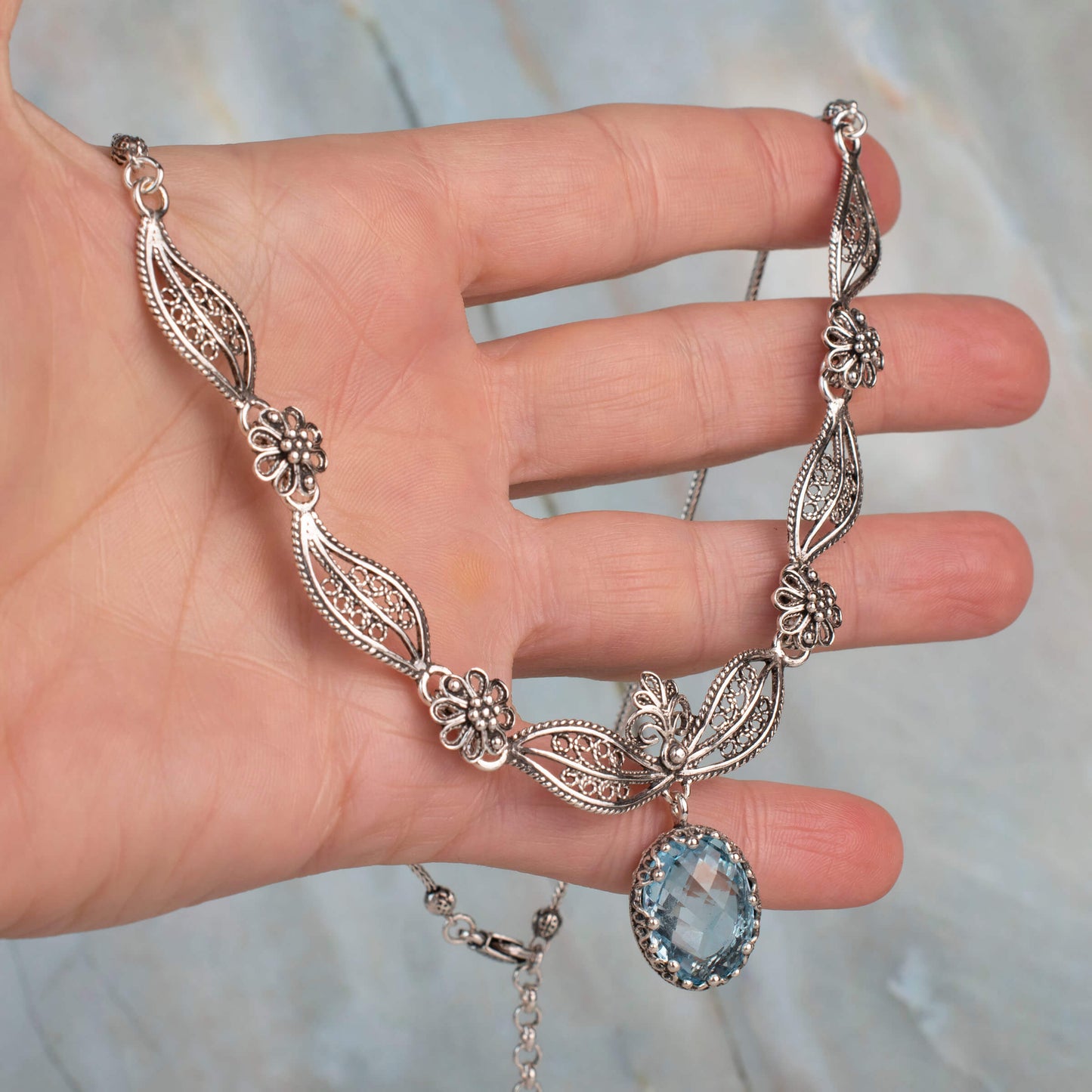 Blue Topaz Gemstone Princess Necklace