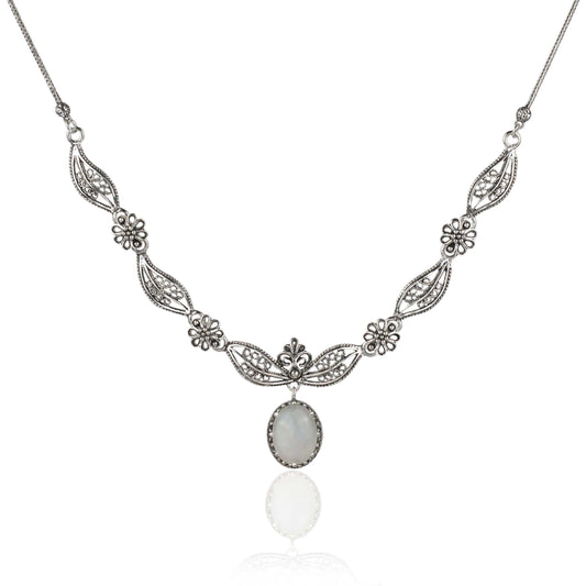 Gray Moonstone Filigree Necklace