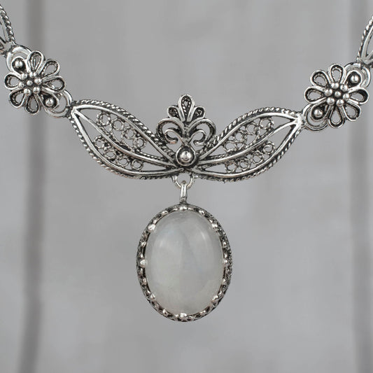 Gray Moonstone Filigree Necklace