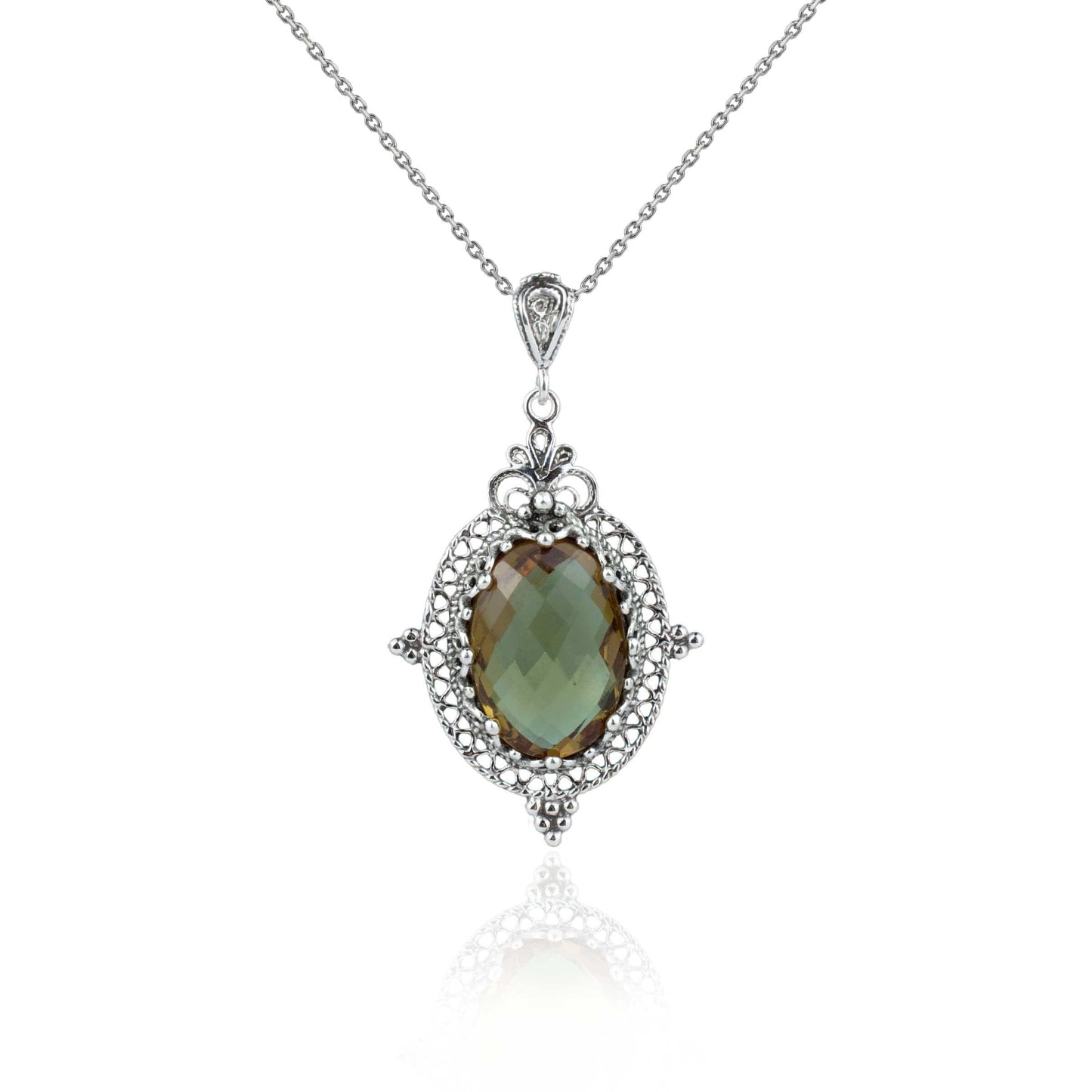 Filigree Art Alexandrite Oval Pendant Necklace