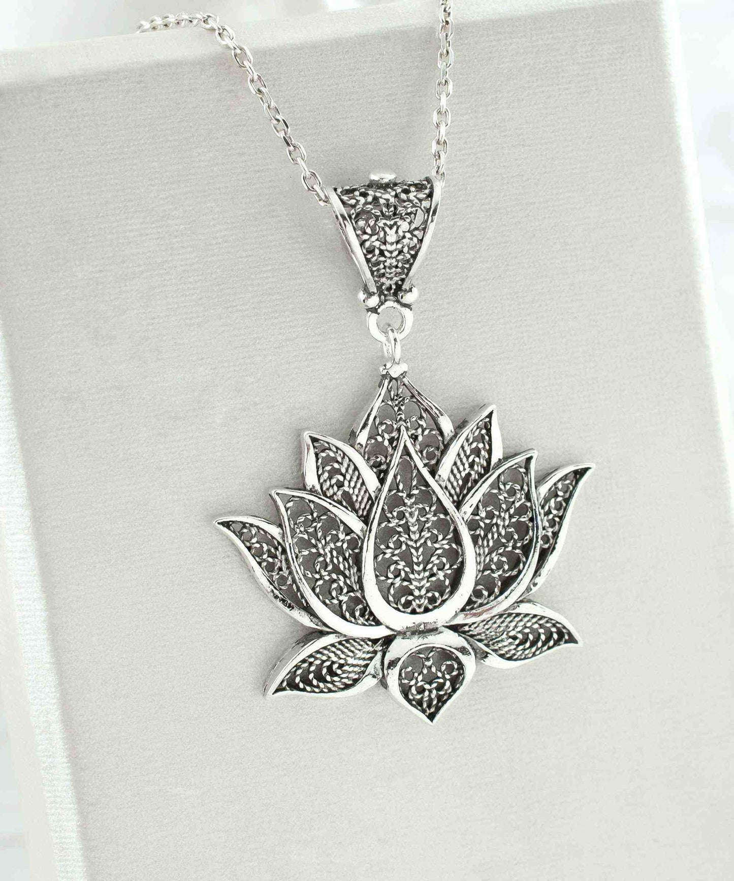 Filigree Art Sterling Silver Lotus Flower Pendant Necklace