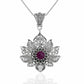 Filigree Art Silver Lotus Flower Pendant with Ruby Corundum Gemstone