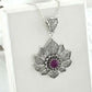 Filigree Art Silver Lotus Flower Pendant with Ruby Corundum Gemstone